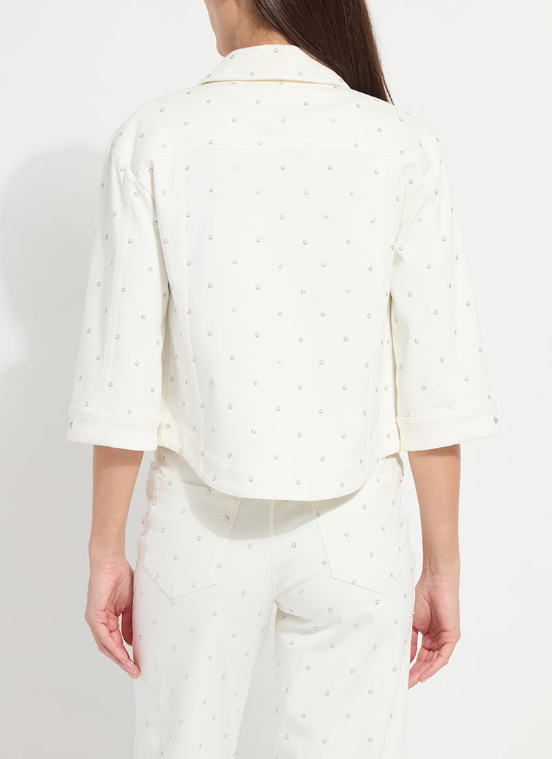 Lysse Audrey Pearled Embellished Denim Jacket Ecru White