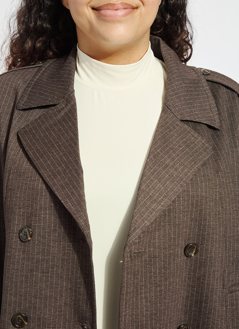 Lysse Thora Ponte Double-Breasted Crop Trench Hairline Stripe