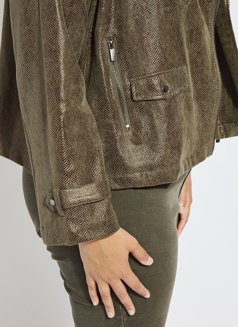 Lysse Emory Vegan Suede Moto Jacket Curvy Woodland Snake