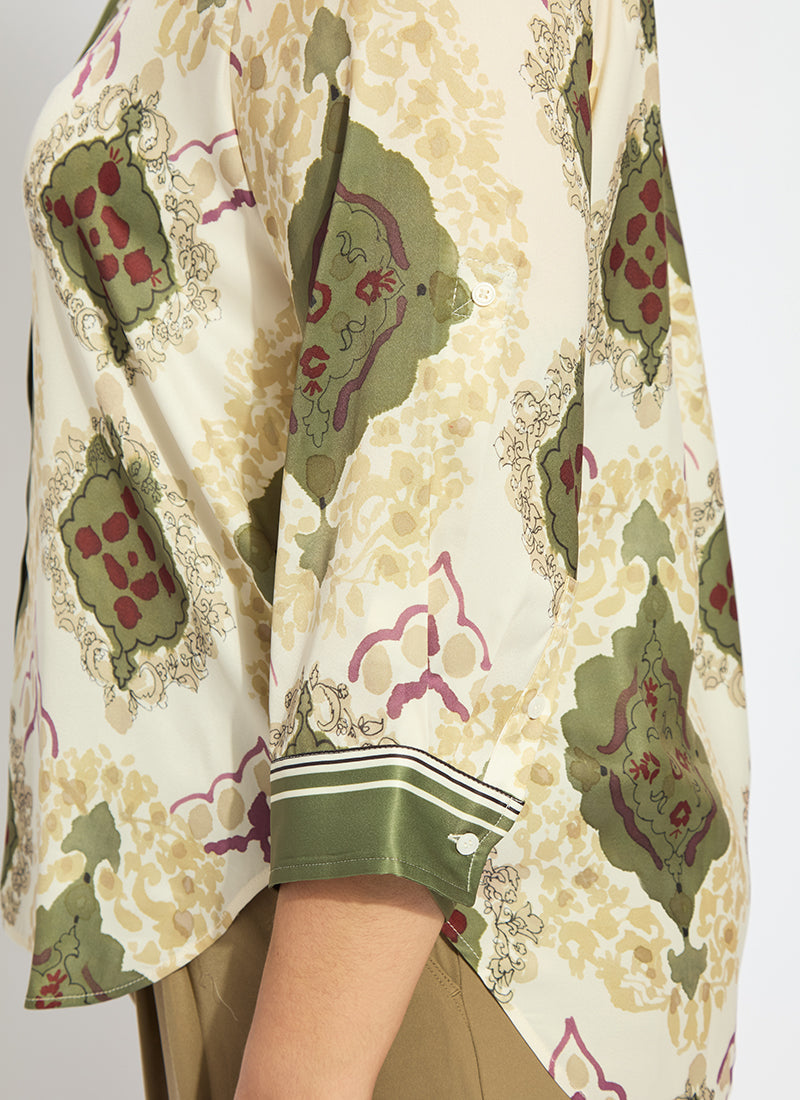 Lysse Ishani Roll Tab Printed Shirt Curvy Placed Artful Scarf