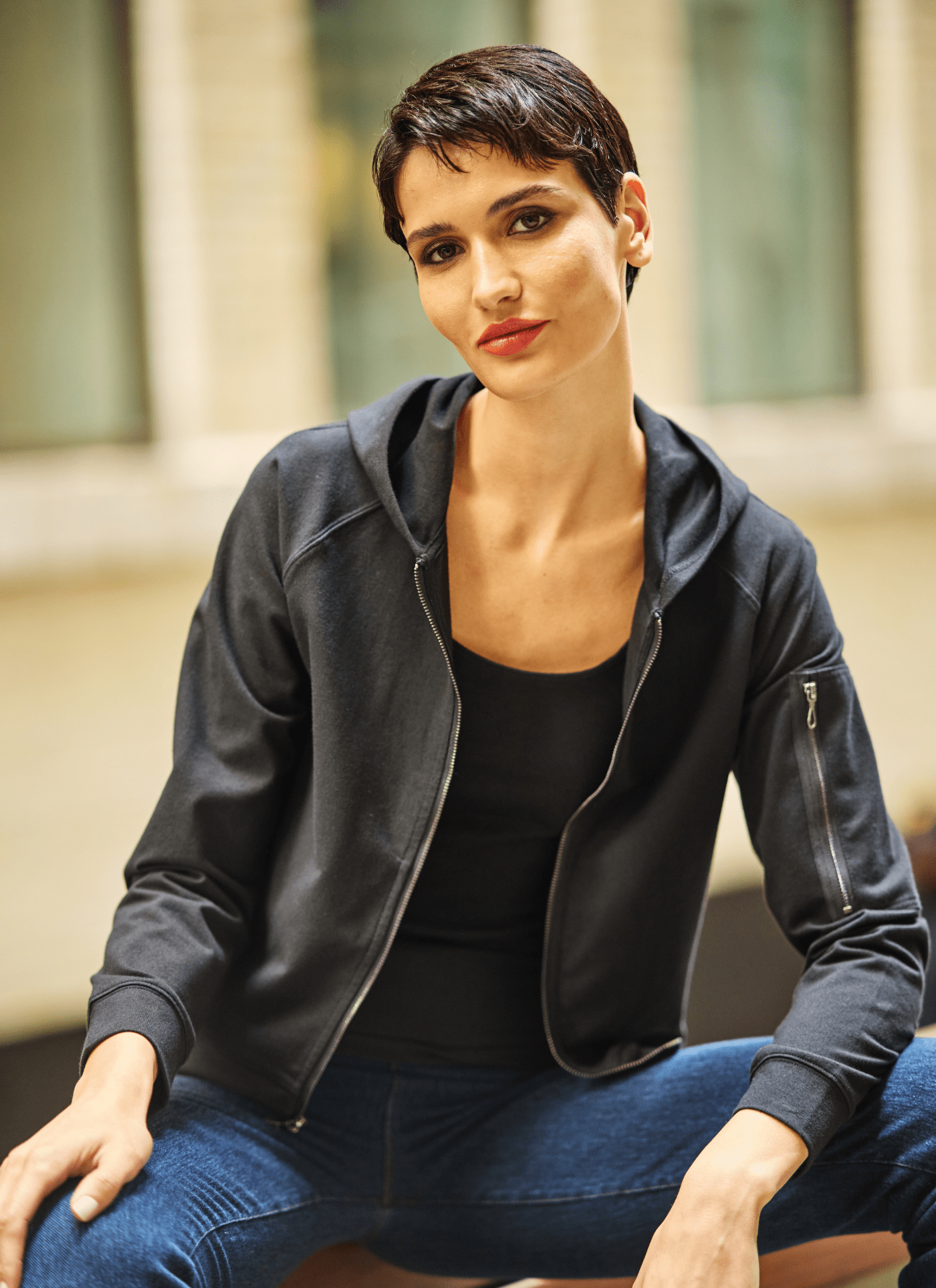 Lysse Cotton Zip Up Hoodie Sweatshirt Curvy Black