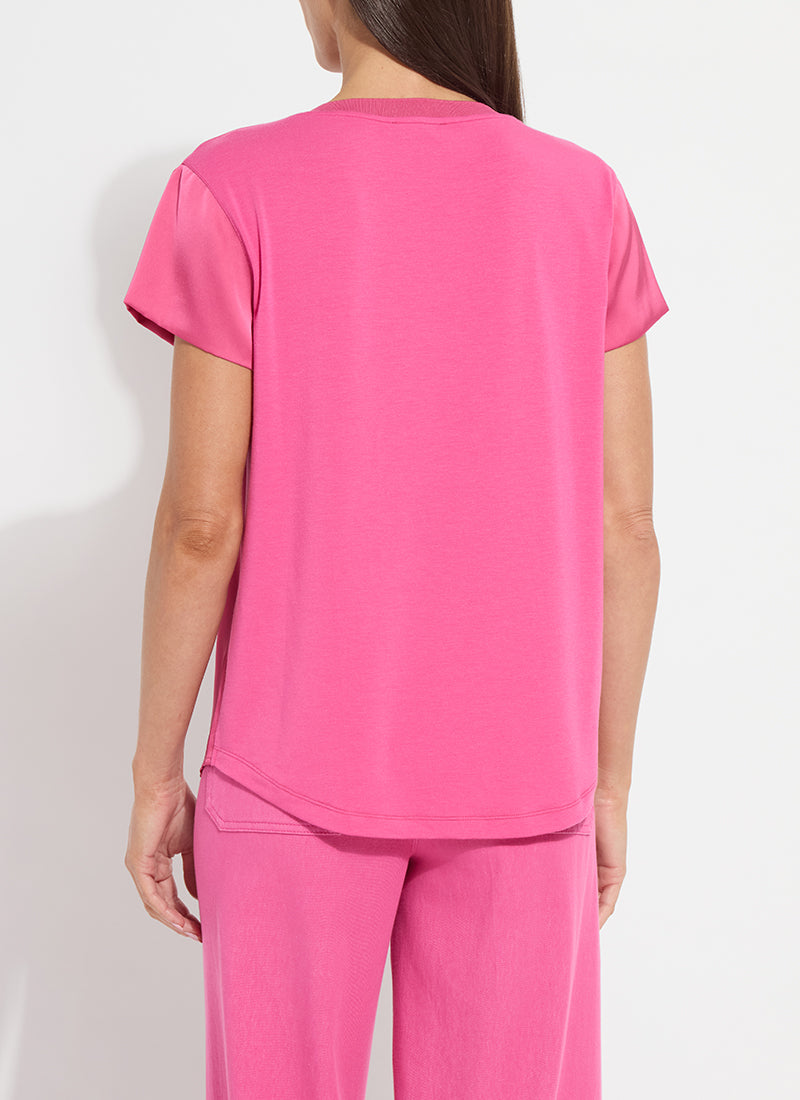 Lysse Saori V-Neck Mix Media Top - Hot Pink Hot Pink