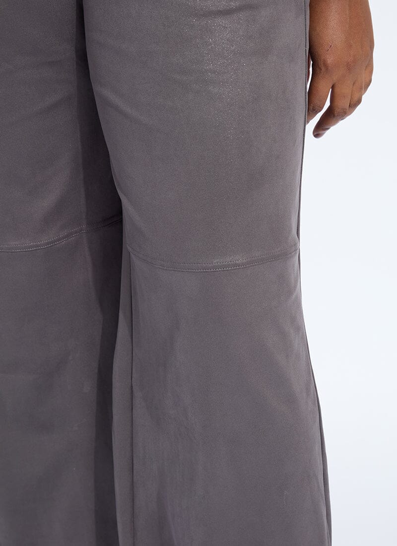 Lysse Amina Patent Foil Vegan Suede Pant Curvy (28"Inseam) Liquid Charcoal