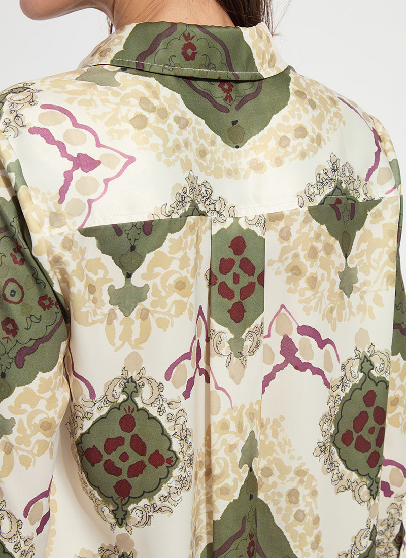 Lysse Ishani Roll Tab Printed Shirt Placed Artful Scarf