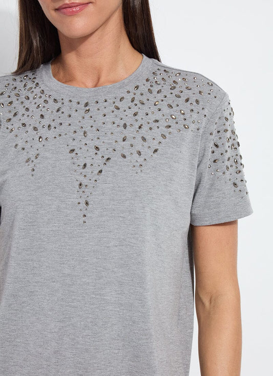Lysse Malva Embellished Crew Neck Top Dark Heather Grey