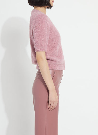 Lysse Opalite Short Sleeve Lurex Feather Cardigan Antique Rose Lurex