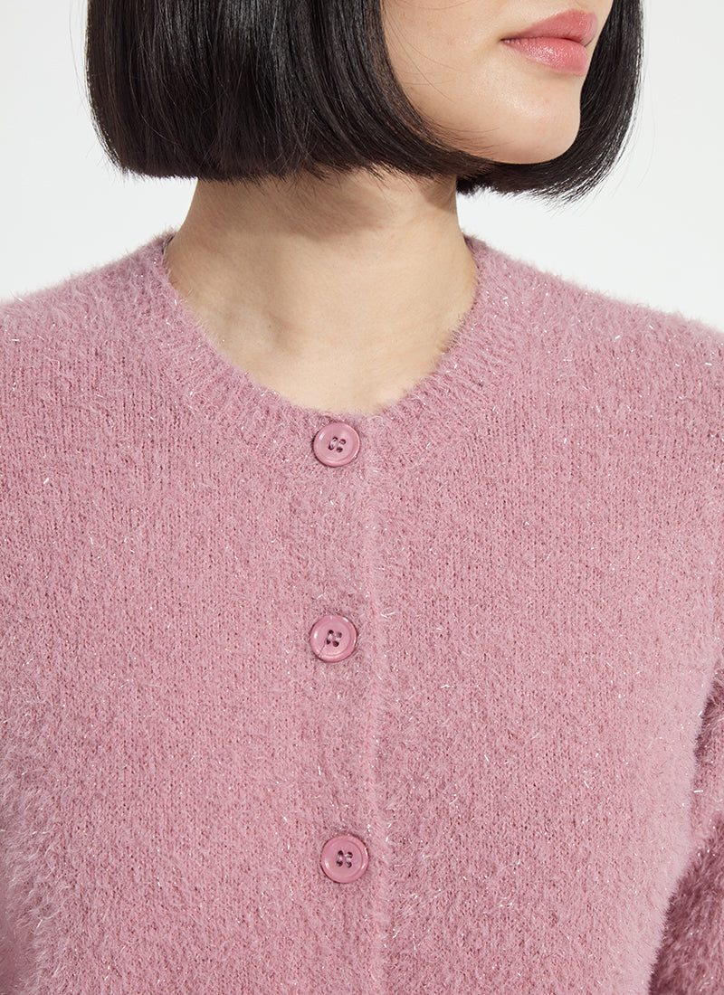Lysse Opalite Short Sleeve Lurex Feather Cardigan Antique Rose Lurex