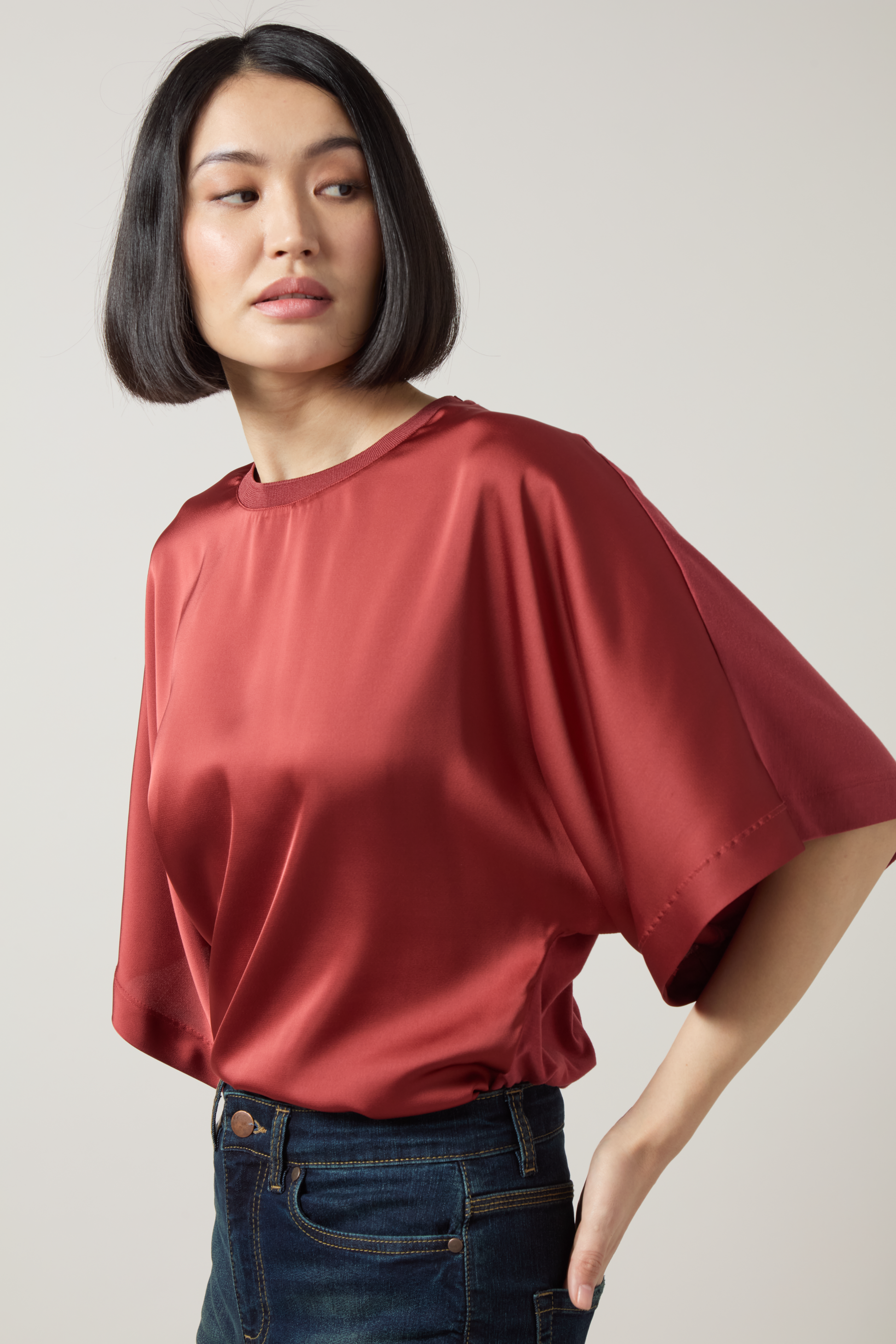 Lysse Ginger Mix-Media Dolman Tee Copper Blush