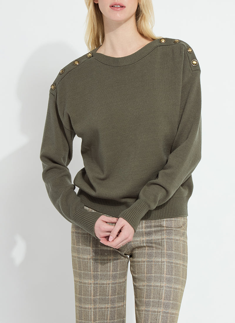 Lysse Adelaide Button Trim Pullover Sweater Mosswood