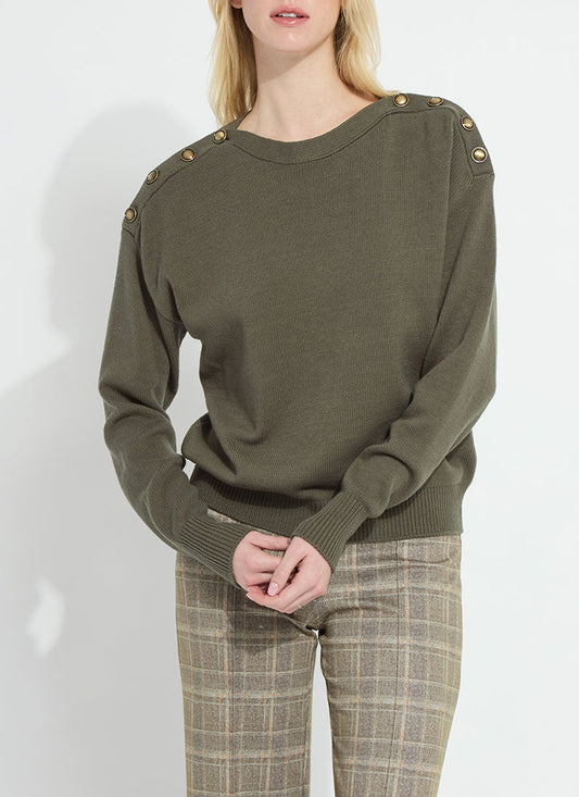 Lysse Adelaide Button Trim Pullover Sweater Mosswood