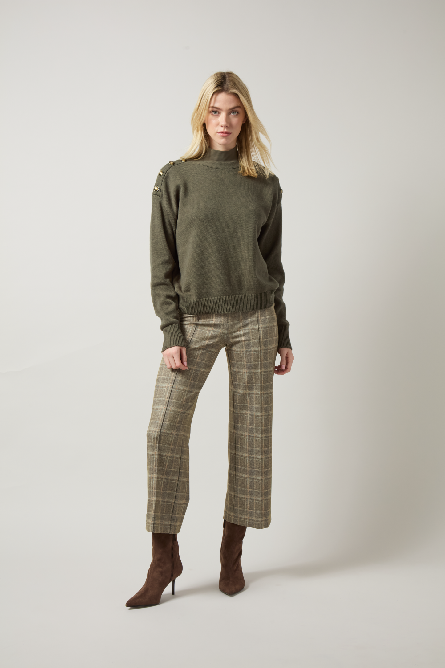 Lysse Adelaide Button Trim Pullover Sweater Mosswood