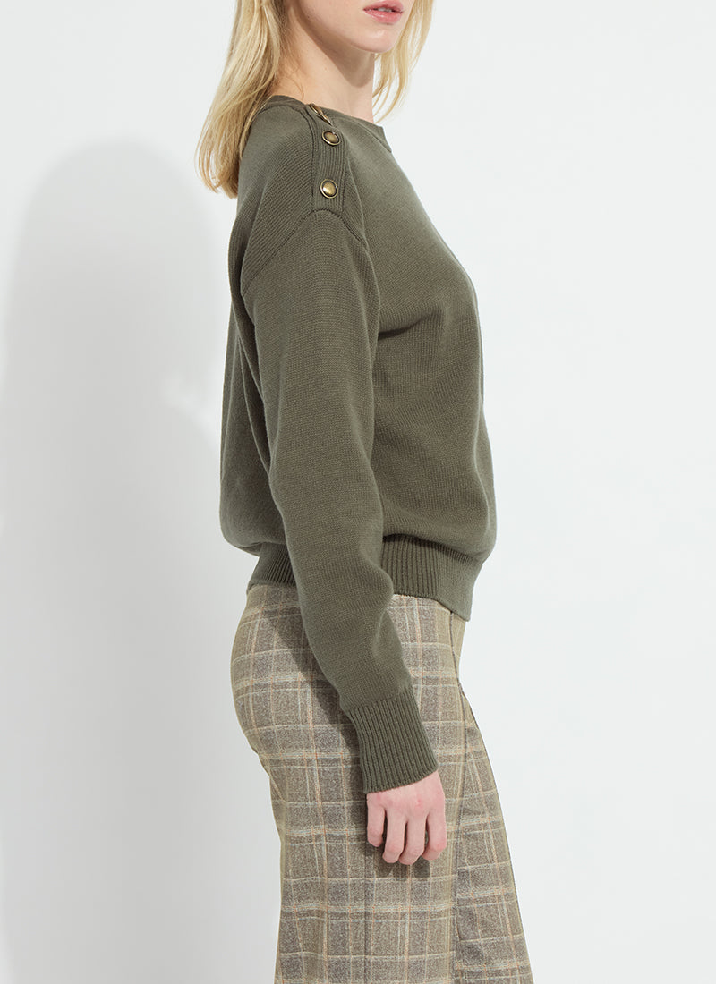 Lysse Adelaide Button Trim Pullover Sweater Mosswood