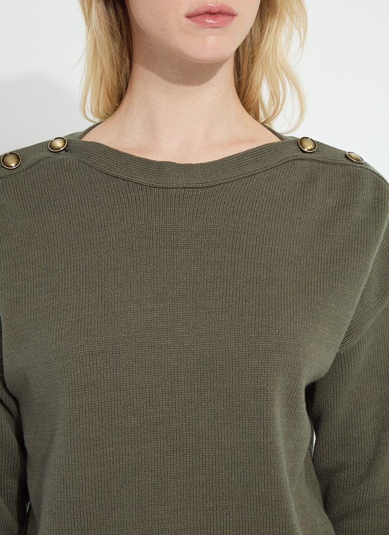Lysse Adelaide Button Trim Pullover Sweater Mosswood