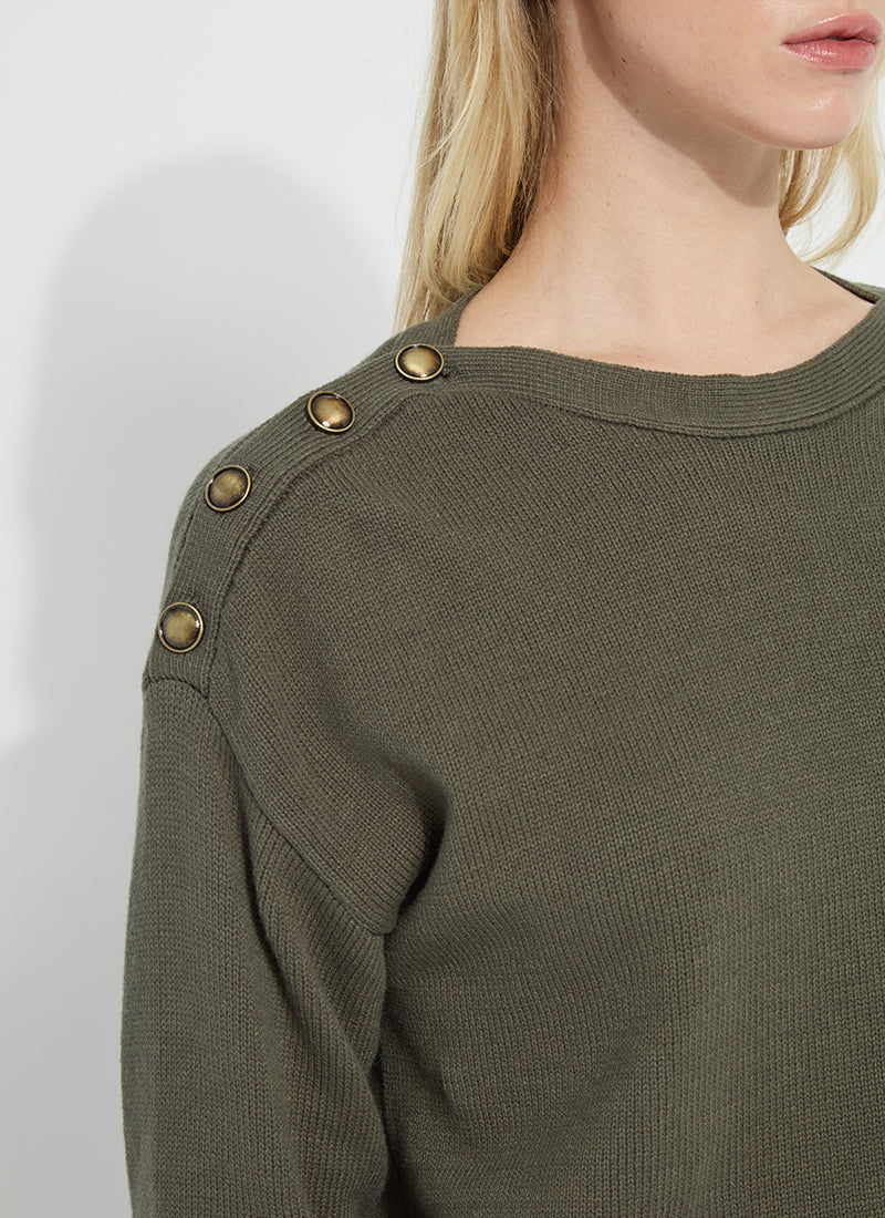 Lysse Adelaide Button Trim Pullover Sweater Mosswood
