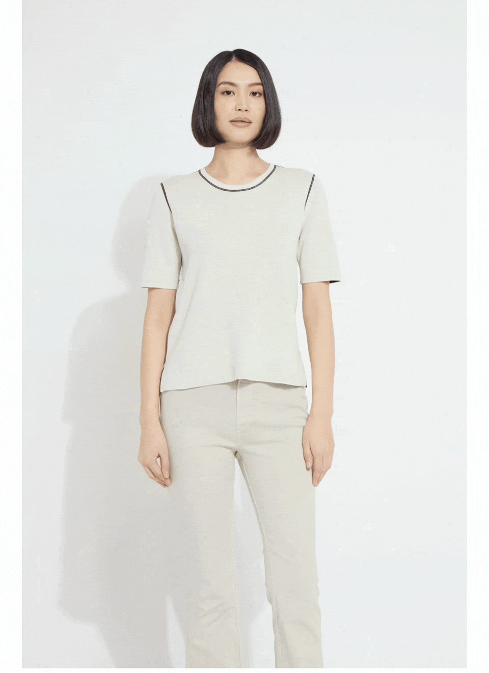 Lysse Odessa Reversible Knit Short Sleeve Tee Refined Taupe/Double Espresso