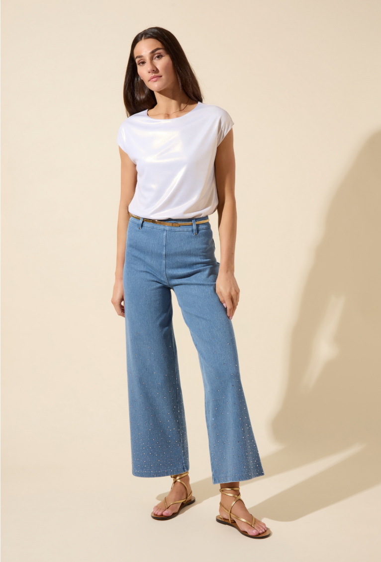 Lysse Lyssentials Metallic Jersey Top White Gold