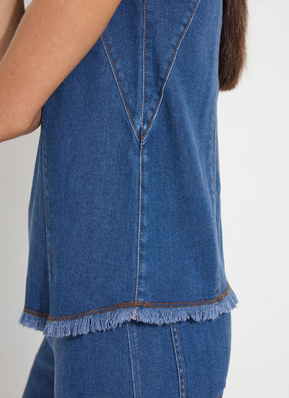 Lysse Irabella Fringed Denim Top Mid Wash