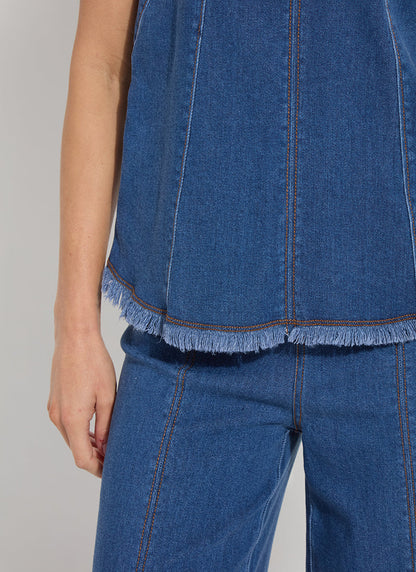Lysse Irabella Fringed Denim Top Mid Wash