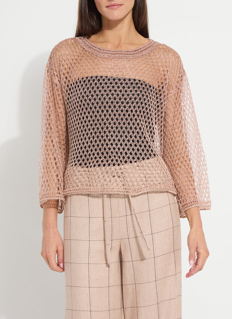 Lysse Lettie Slouchy Metallic Net Mesh Knit Sparkling Rose