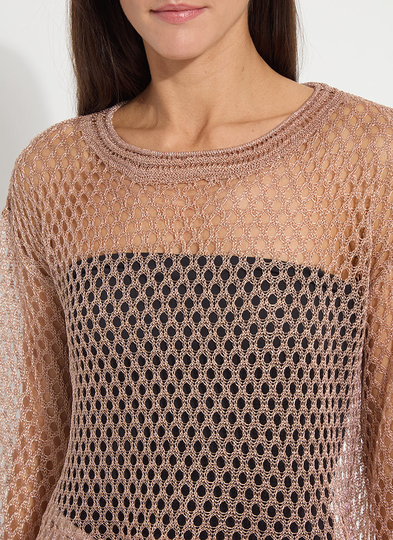 Lysse Lettie Slouchy Metallic Net Mesh Knit Sparkling Rose