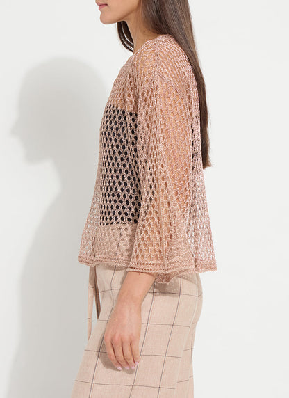 Lysse Lettie Slouchy Metallic Net Mesh Knit Sparkling Rose