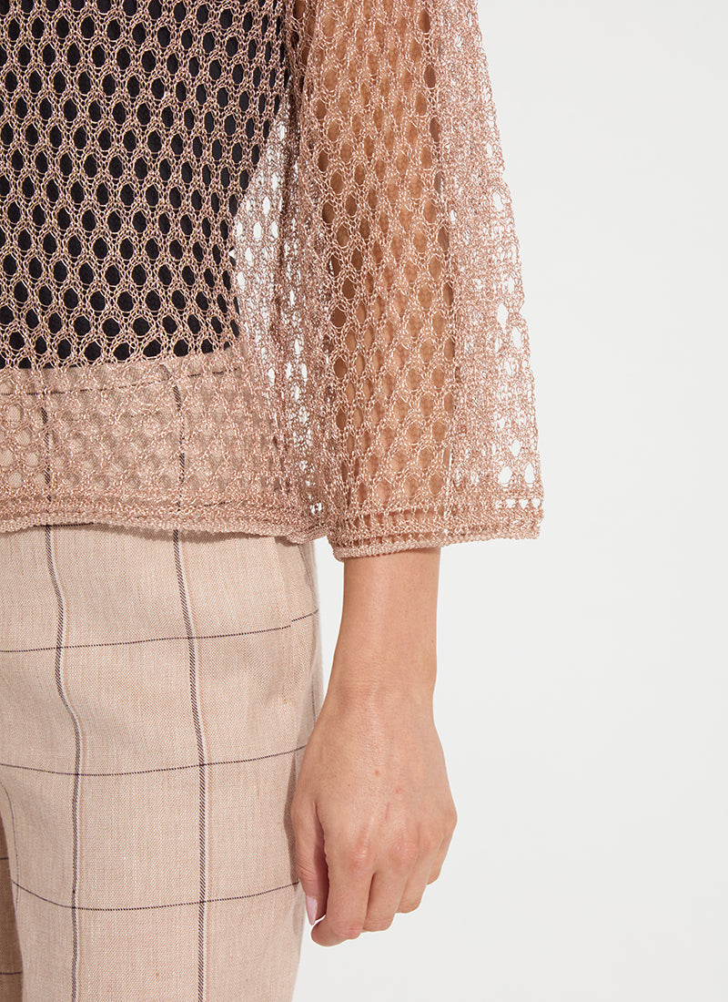 Lysse Lettie Slouchy Metallic Net Mesh Knit Sparkling Rose