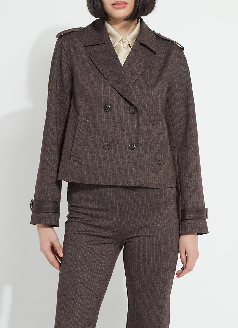Lysse Thora Ponte Double-Breasted Crop Trench Hairline Stripe