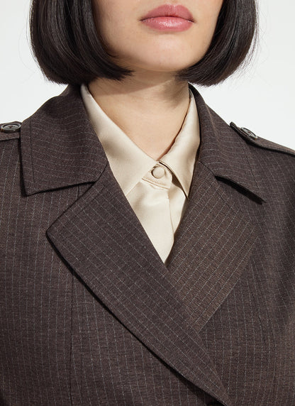 Lysse Thora Ponte Double-Breasted Crop Trench Hairline Stripe