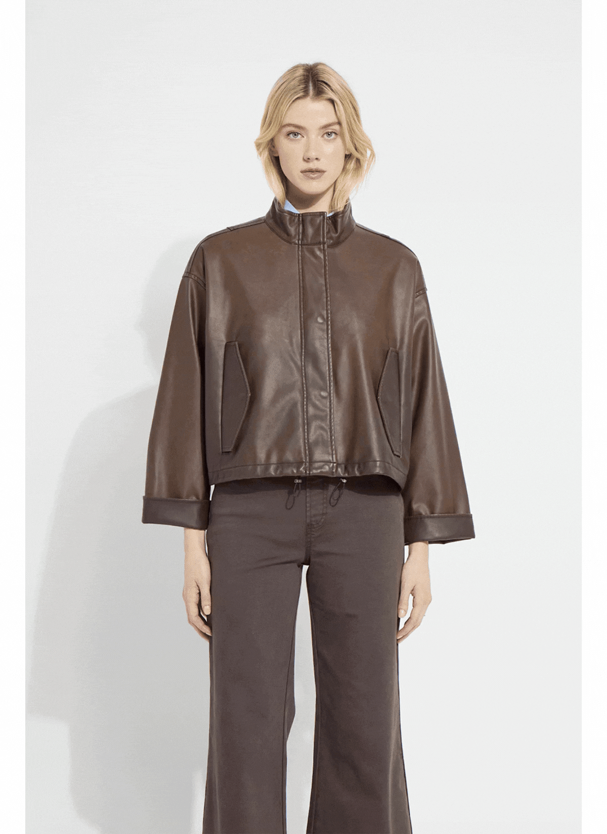 Lysse Mina Oversized Washed Vegan Leather Coat Truffle