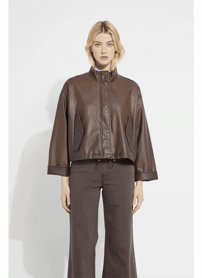 Lysse Mina Oversized Washed Vegan Leather Coat Truffle