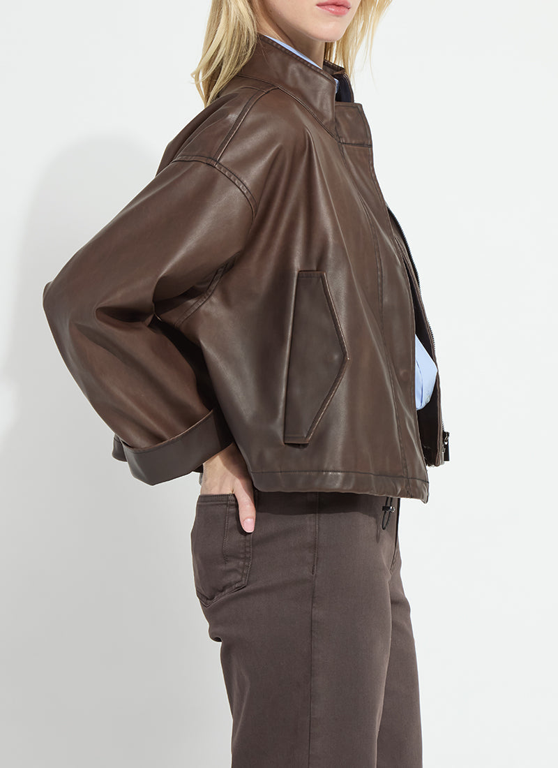 Lysse Mina Oversized Washed Vegan Leather Coat Truffle