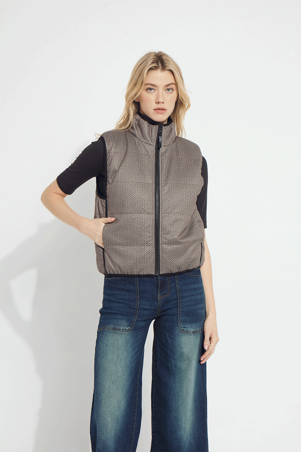 Lysse Rowyn Reversible Sleeveless Puffer Vest Donegal Tweed