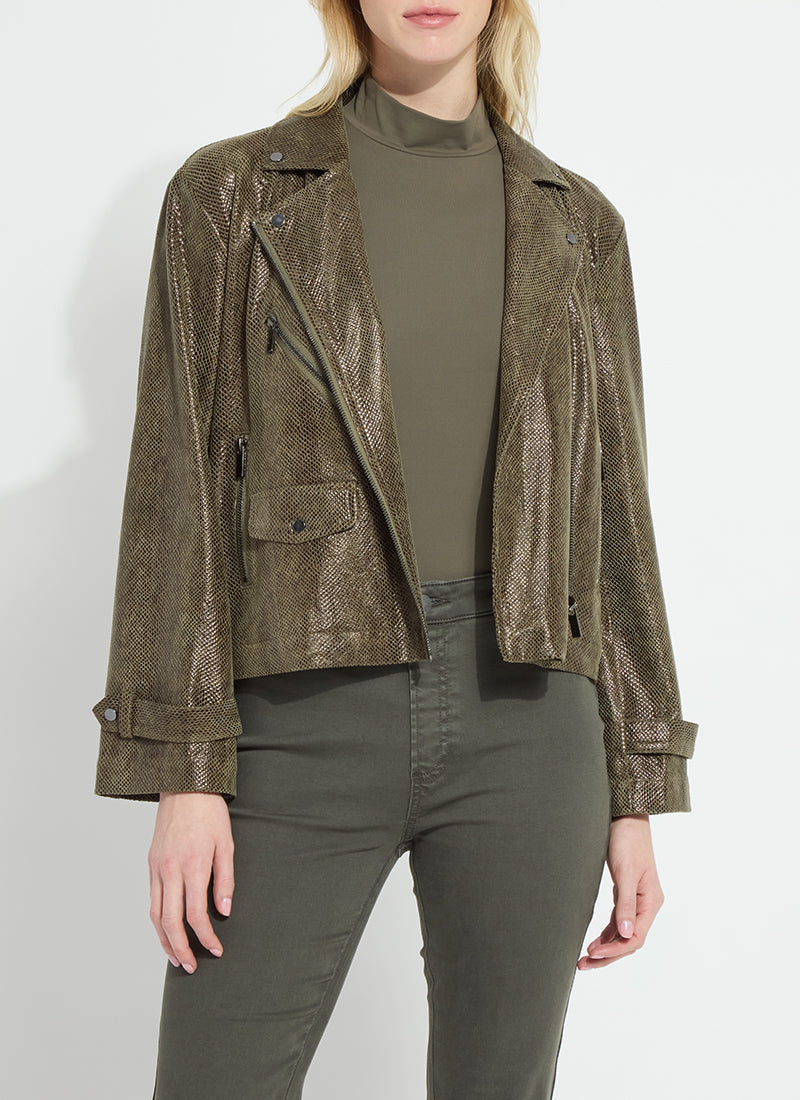 Lysse Emory Vegan Suede Moto Jacket Woodland Snake