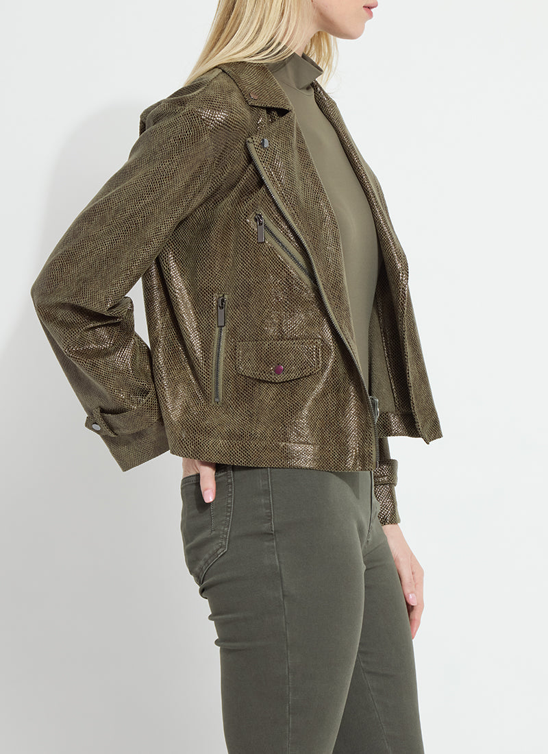 Lysse Emory Vegan Suede Moto Jacket Woodland Snake