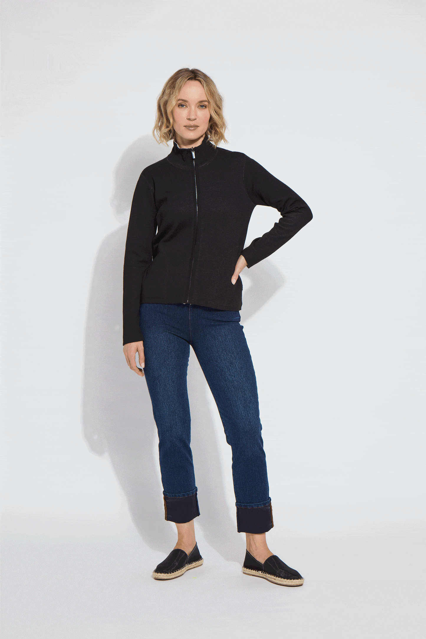 Lysse REVERSIBLE Cashmere Zip Up Cardigan Black/Pearl Grey Melange