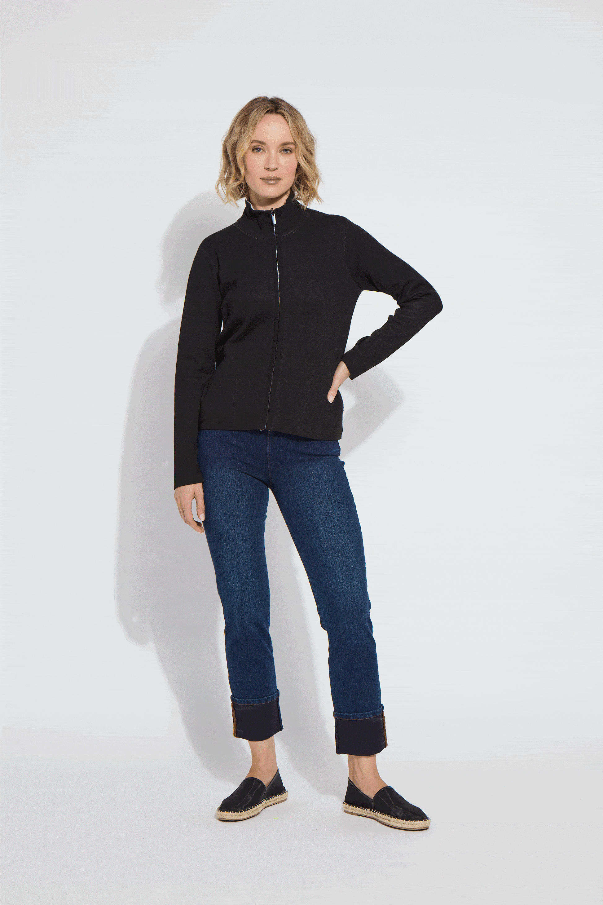Lysse REVERSIBLE Cashmere Zip Up Cardigan Black/Pearl Grey Melange