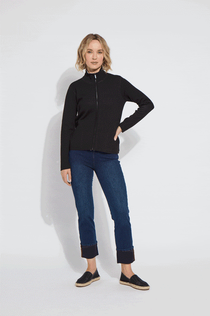Lysse REVERSIBLE Cashmere Zip Up Cardigan Black/Pearl Grey Melange