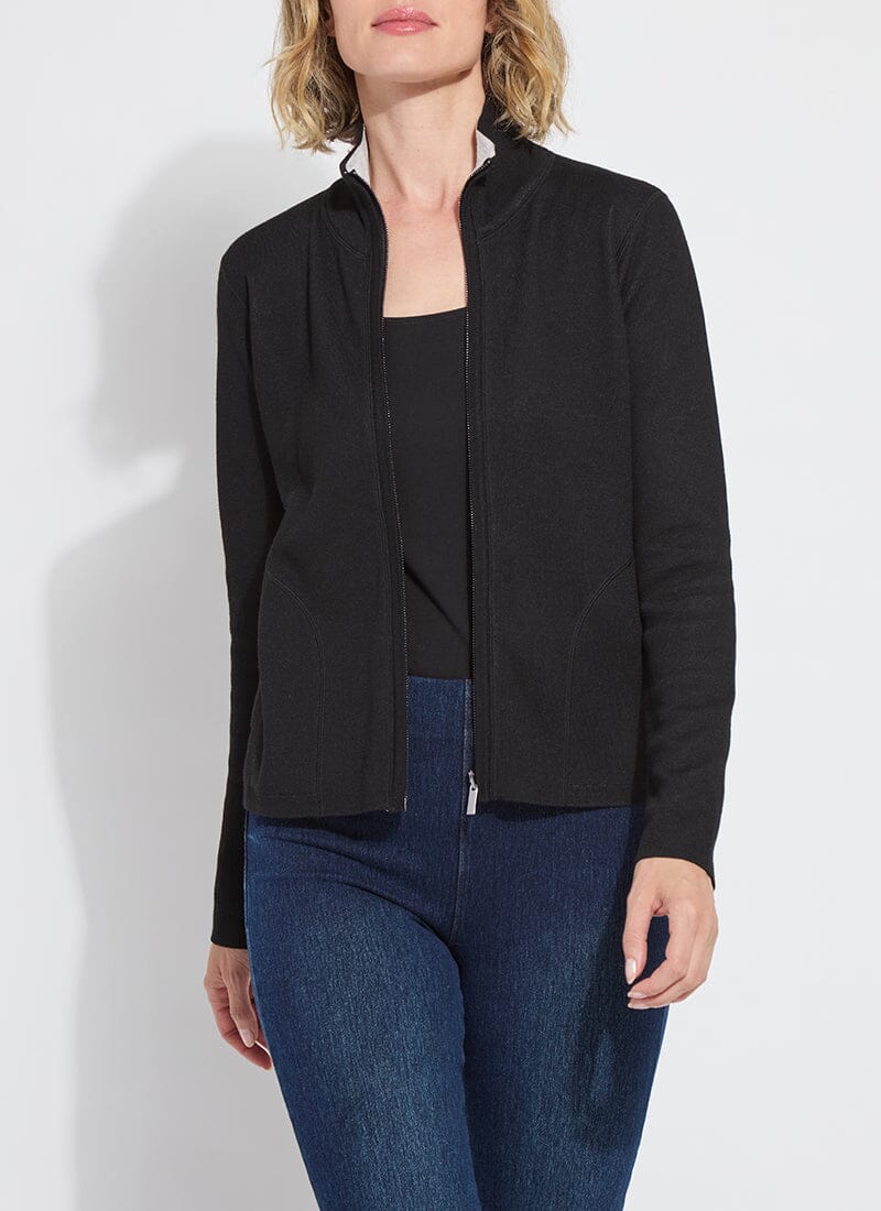 Lysse REVERSIBLE Cashmere Zip Up Cardigan Black/Pearl Grey Melange