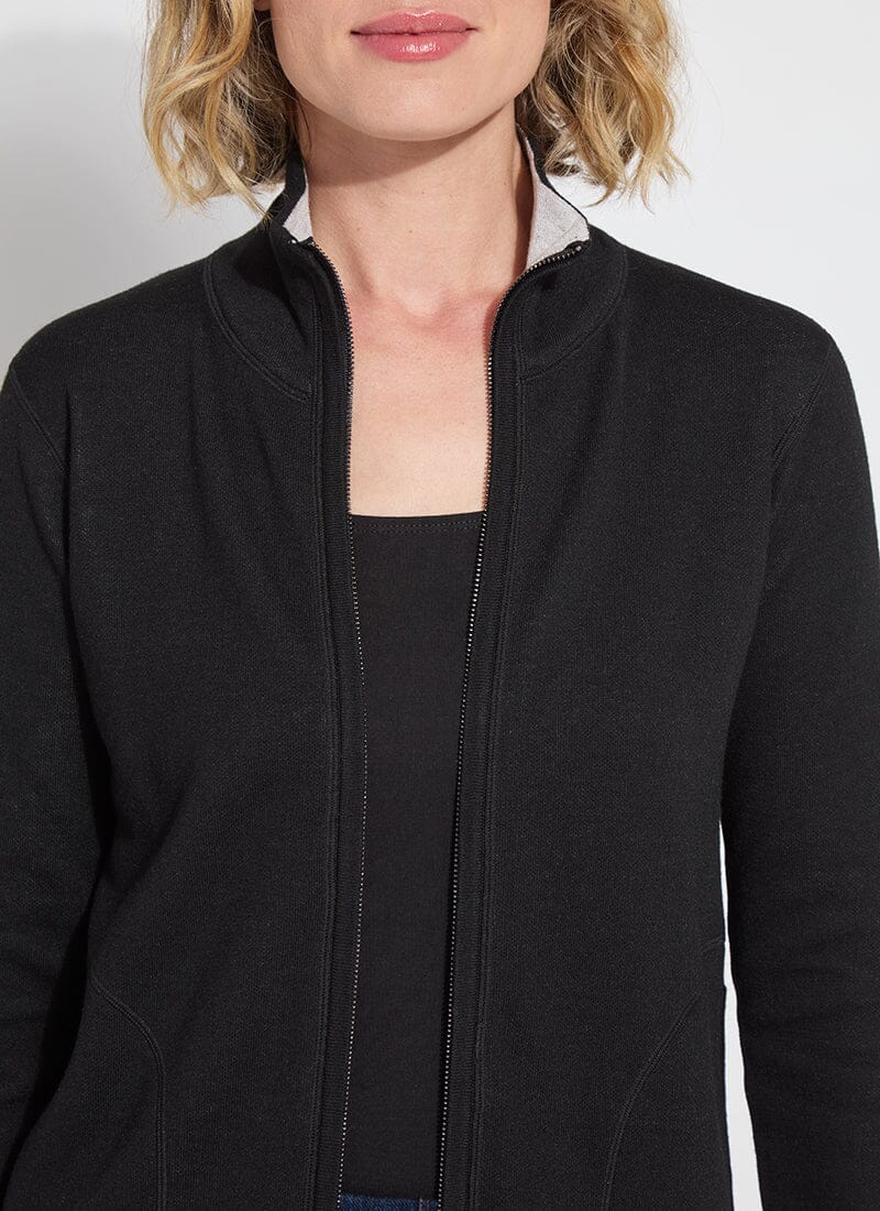 Lysse REVERSIBLE Cashmere Zip Up Cardigan Black/Pearl Grey Melange