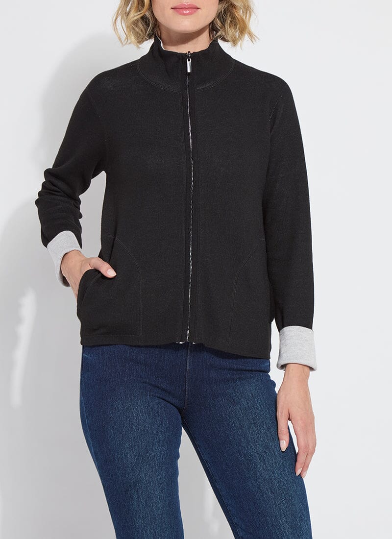 Lysse REVERSIBLE Cashmere Zip Up Cardigan Black/Pearl Grey Melange