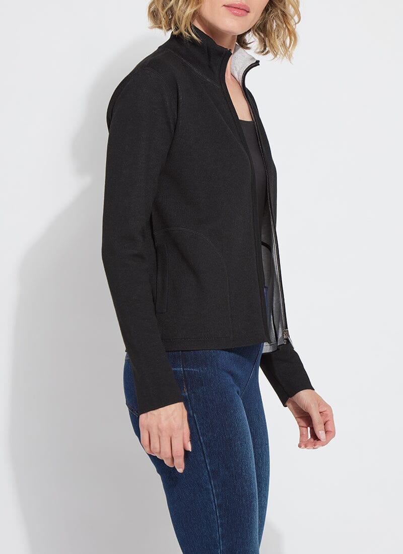 Lysse REVERSIBLE Cashmere Zip Up Cardigan Black/Pearl Grey Melange