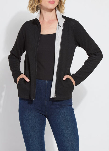 Lysse REVERSIBLE Cashmere Zip Up Cardigan Black/Pearl Grey Melange