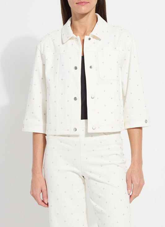 Lysse Audrey Pearled Embellished Denim Jacket Ecru White
