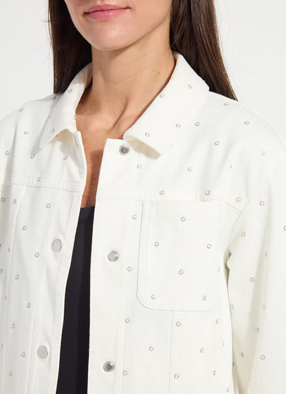 Lysse Audrey Pearled Embellished Denim Jacket Ecru White