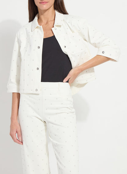 Lysse Audrey Pearled Embellished Denim Jacket Ecru White