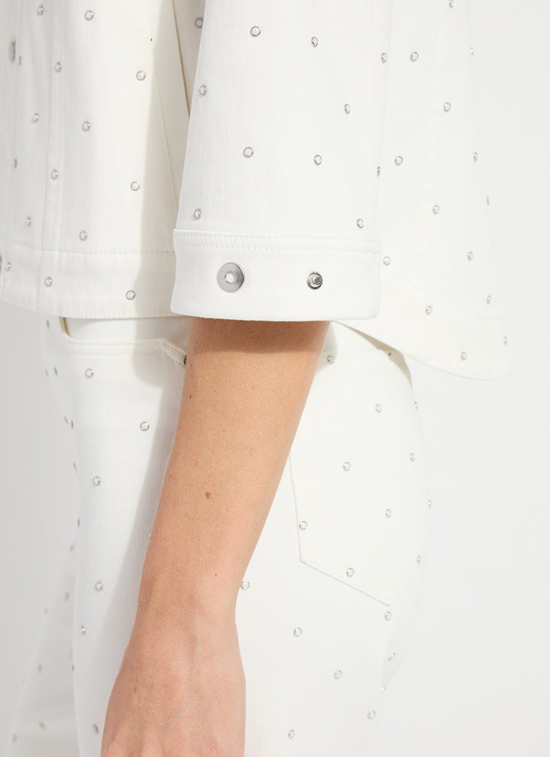Lysse Audrey Pearled Embellished Denim Jacket Ecru White
