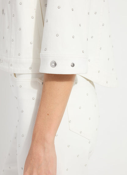 Lysse Audrey Pearled Embellished Denim Jacket Ecru White