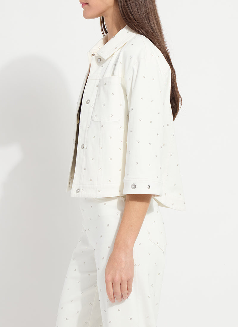 Lysse Audrey Pearled Embellished Denim Jacket Ecru White