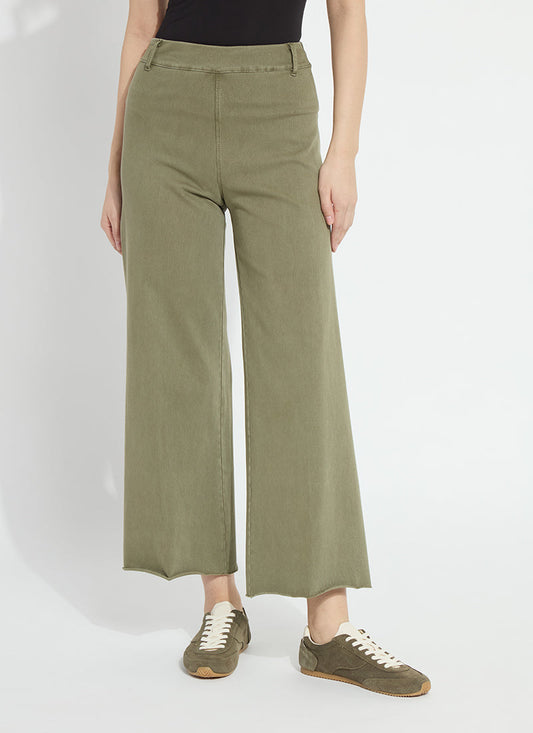 Lysse Erin Hi Waist Wide Leg Denim (28" Inseam) Antique Wash Smoked Green