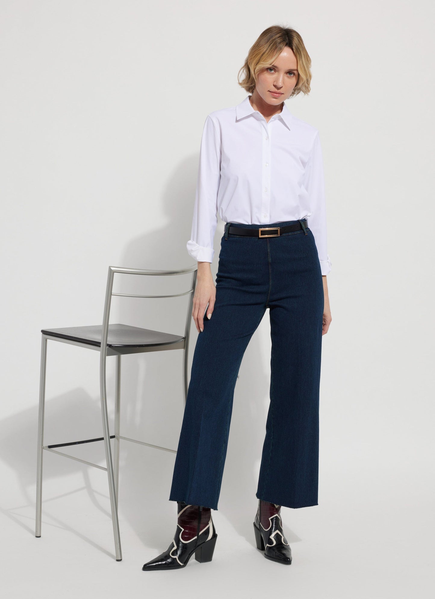 Lysse Erin Hi Waist Wide Leg Denim (28" Inseam) Antique Wash Smoked Green
